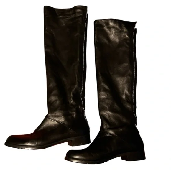 Stuart Weitzman Black Leather knee high boots with silver beads size 9 - Picture 10 of 11